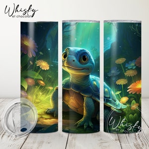 Papier d'emballage numérique tortue, emballage de verre tortue coloré, emballage de verre pour animaux de compagnie, bébé tortue mignon, tortue verte, verre skinny 20 oz