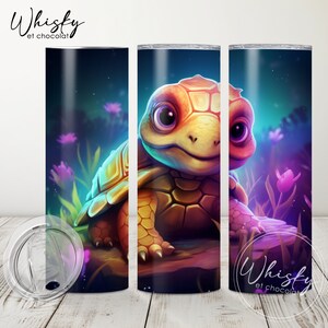 Papier d'emballage numérique tortue, emballage de verre tortue coloré, emballage de verre pour animaux de compagnie, bébé tortue mignon, néon tortue, gobelet skinny 20 oz