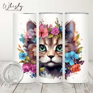 Digital Cat Tumbler Wrap, Bunter Becher Wrap, Katzendame Geschenk, Haustier Tumbler Wrap, Katzenliebhaber, 20 Unzen Skinny Tumbler wrap, Tierliebhaber