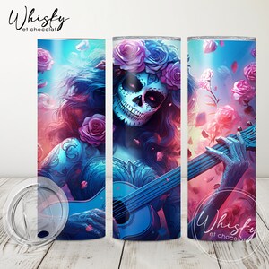 Digital Female Sugar Skull Tumbler Wrap, Mexican Skull Tumbler, Day of the Dead, Sugar Skull PNG, Halloween Tumbler, 20oz Skinny Tumbler