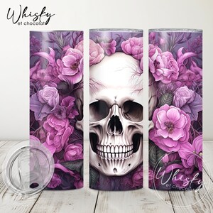 Digital Floral Skull Tumbler Wrap, Halloween Tumbler Wrap, Skeleton Tumbler Wrap, Spooky Halloween, 20oz Skinny Tumbler Wrap