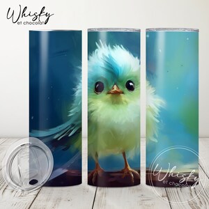 Oiseau tropical mignon numérique, emballage de verre oiseau bleu, emballage de verre oiseau coloré, bébé oiseau mignon, oiseau vert et bleu, verre maigre 20 oz