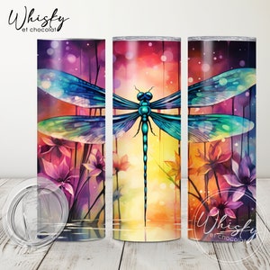 Digitale kleurrijke libel beker wrap, libel beker, libellen sublimatie ontwerpsjabloon, 20oz magere beker wrap