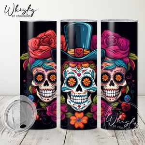 Digital Sugar Skull Tumbler Wrap, Mexican Skull Tumbler, Day of the Dead, Floral Skull Tumbler Wrap, Halloween Tumbler, 20oz Skinny Tumbler