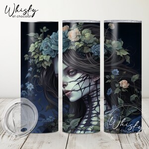 Digital Halloween Tumbler Wrap, Floral Gothic Girl Tumbler Wrap, Spooky Tumbler PNG, 20oz Skinny Tumbler wrap, Straight & Tapered