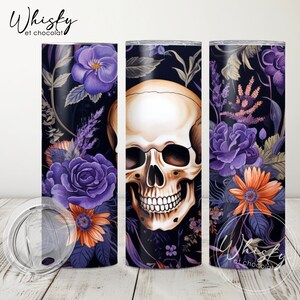 Digital Floral Skull Tumbler Wrap, Halloween Tumbler Wrap, Skeleton Tumbler Wrap, Spooky Halloween, 20oz Skinny Tumbler Wrap, PNG