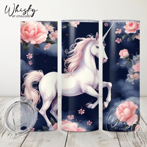 Emballage numérique de verre de licorne, emballage de verre floral, emballage de verre de licorne florale, emballage de verre de fantaisie, emballage de verre maigre de 20 oz