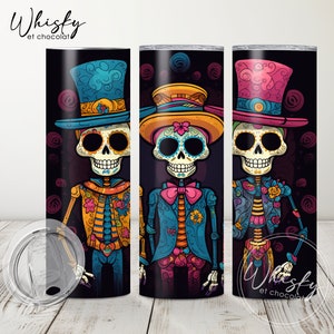 Digital Sugar Skull Tumbler Wrap, Mexican Skull Tumbler Wrap, Day of the Dead, Skeleton Tumbler Wrap, Halloween Tumbler, 20oz Skinny Tumbler