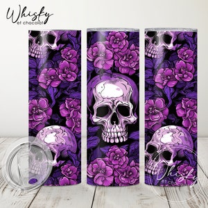 Digital Floral Skull Tumbler Wrap, Halloween Tumbler Wrap, Skeleton Tumbler Wrap, Spooky Halloween, 20oz Skinny Tumbler Wrap