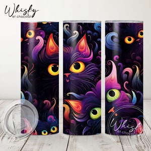 Emballage numérique pour verre de chat, emballage de verre coloré, emballage de verre pour animaux de compagnie, amoureux des chats, chat néon, emballage de verre fantaisie, emballage de verre skinny 20 oz