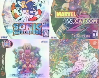Custom SEGA Dreamcast Holographic Cover Art Inserts / Stickers (Sonic Adventure, Resident Evil, Shenmue, Soulcalibur) 50+ Designs!