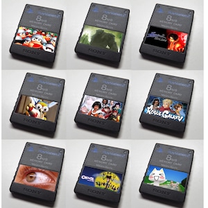 Custom Misc Sony (Ape Escape, Arc the Lad, Shadow of the Colossus) PlayStation 2 (PS2) Memory Card Stickers - Catalog #3 - You Pick!