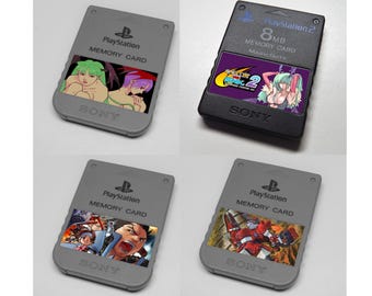 Custom Capcom Fighting Games (Darkstalkers, Rival Schools, Cyberbots) PlayStation Memory Card Stickers