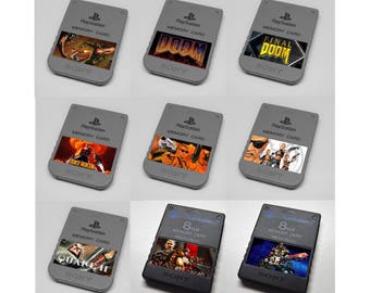 Custom Classic FPS (DOOM, Duke Nukem, Quake, Unreal Tournament) PlayStation Memory Card Stickers - You Pick!