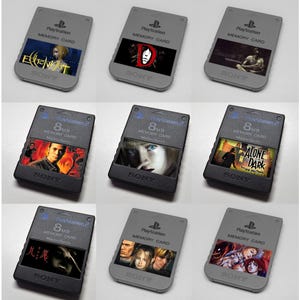 Custom Misc Horror Games (Shadow Tower, Clock Tower, Alone in the Dark, Kuon, Koudelka, Countdown Vampires) PlayStation Memory Card Stickers