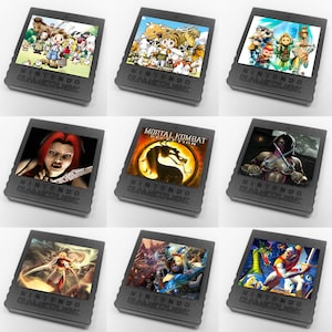 May include: Nine black Nintendo GameCube game cartridges with colorful artwork. The cartridges feature various video game titles, including Final Fantasy, Mortal Kombat, and a few others.