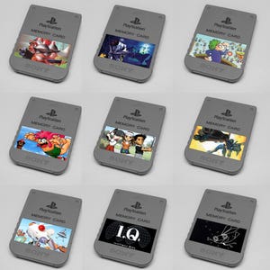 Anpassade Sony (Ape Escape, MediEvil, Tomba, Hot Shots Golf) PlayStation 1 (PS1) minneskortsklistermärken - Katalog #1 - Du väljer!