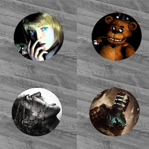 Custom Misc Horror Games (Clock Tower, Dino Crisis, Manhunt, FNaF, Amnesia, The Evil Within, Dead Space, Kuon) 3in Circular Stickers