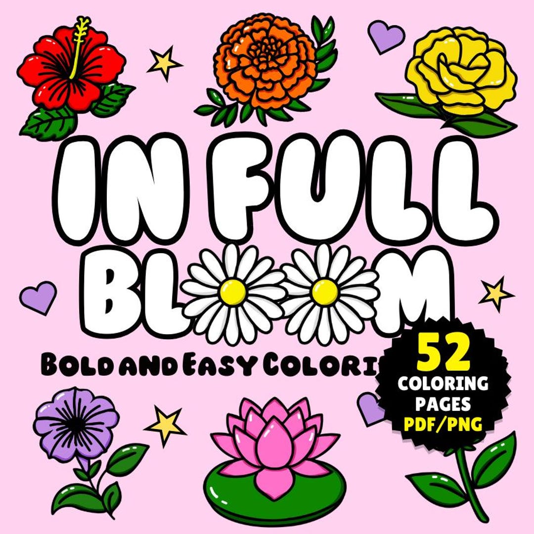 In Full Bloom - Coloring Book Bold and Easy Digital Coloring Book Adult ...