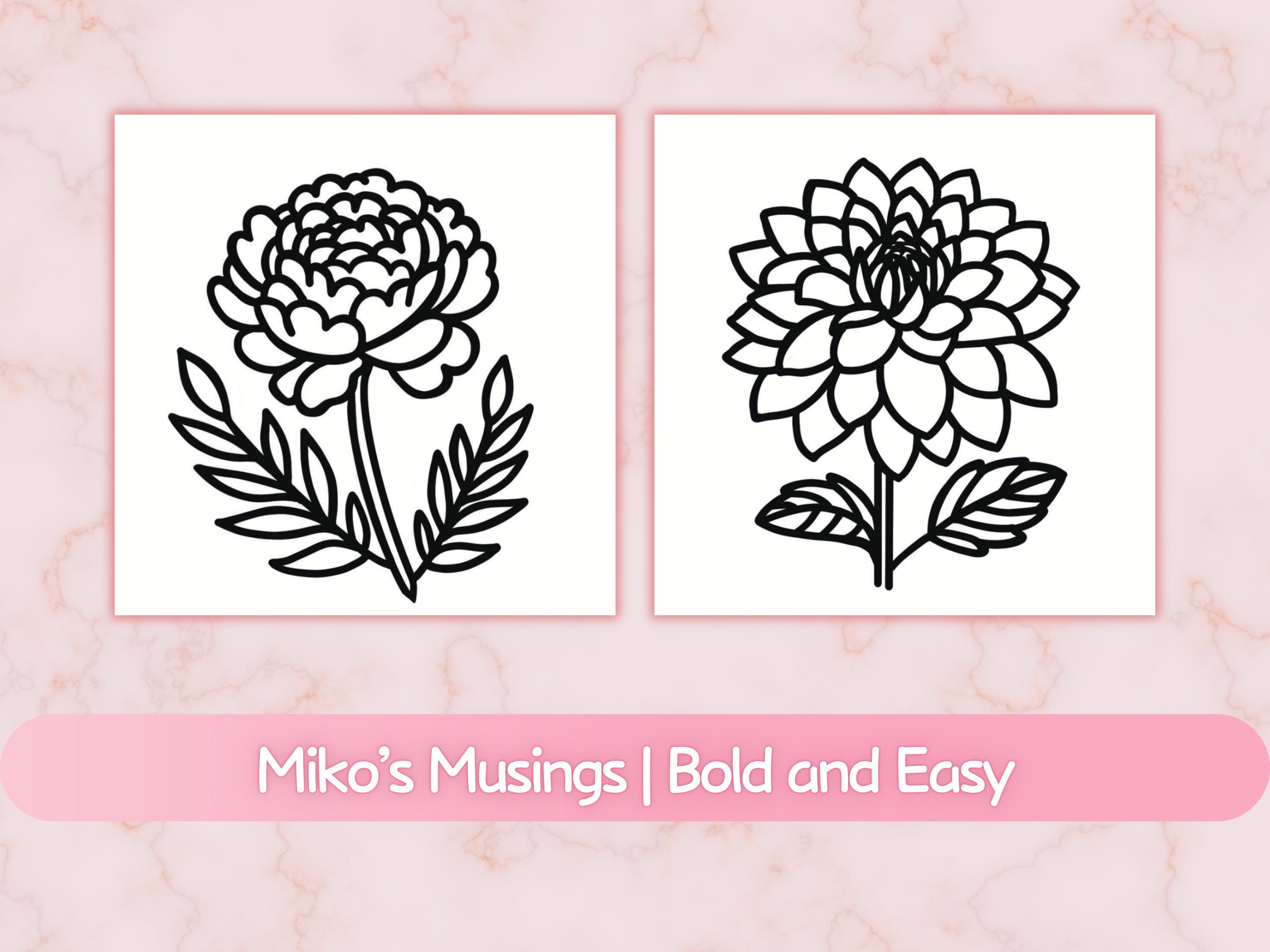 In Full Bloom - Coloring Book Bold and Easy Digital Coloring Book Adult ...