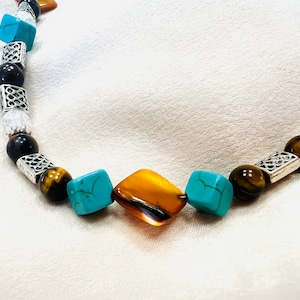 Handmade Natural Turquoise and Tiger Eye Necklace