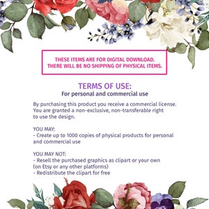 May include: Terms of use for digital clipart. These items are for digital download, there will be no shipping of physical items. You may create up to 1000 copies of physical products for personal and commercial use. You may not resell the purchased graphics as clipart or your own, redistribute the clipart for free.