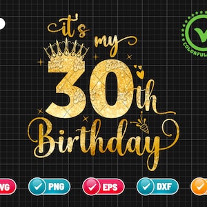 It’s My 30th Birthday SVG EPS PNG | Birthday Svg | 30 Years Old Svg | Birthday Queen Svg | Birthday Glitter Png | Cut File Instant Download