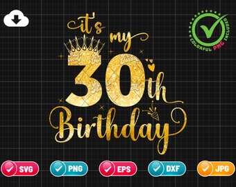 It’s My 30th Birthday SVG EPS PNG | Birthday Svg | 30 Years Old Svg | Birthday Queen Svg | Birthday Glitter Png | Cut File Instant Download