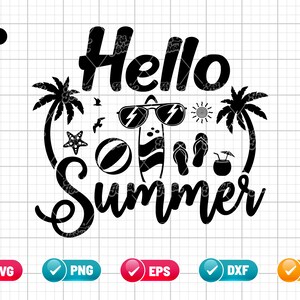 Hello Summer SVG PNG EPS | Palm Tress Svg | Summer Vacation Svg | Summer Shirt Svg | Hello Sunshine Svg | Png & Cut File Digital Download