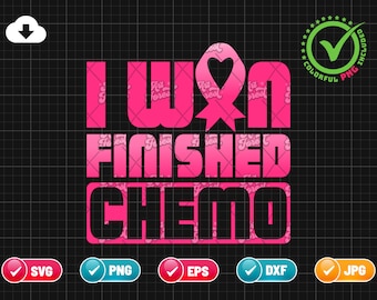 Ich habe Fertig Chemo SVG PNG EPS gewonnen | Krebs-Überlebender Schädel-Svg | Brustkrebs-Aufklärungs-Svg | Krebs-Überlebender | Png & Cricut Datei Digitaler Download