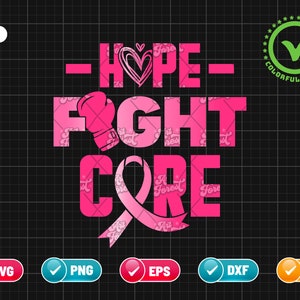Esperanza, lucha, cura, SVG, PNG, EPS / Concientización sobre el cáncer de mama / Lucha contra el cáncer / Concientización sobre el cáncer / Lazo rosa / Archivo Png y Cricut Descarga digital