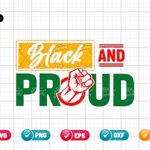 Puede incluir: Texto "Black and Proud" con un puño en alto en un círculo rojo. El texto está en verde y amarillo con un aspecto desgastado.