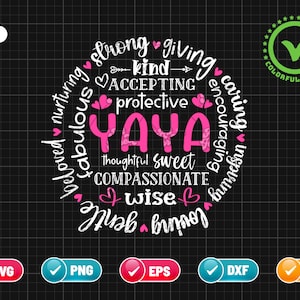 Yaya SVG PNG EPS | Yaya Definition Svg | Grandma Svg  | Grandmother Svg | Nana Svg | Blessed Yaya Svg | Png & Cricut File Digital Download
