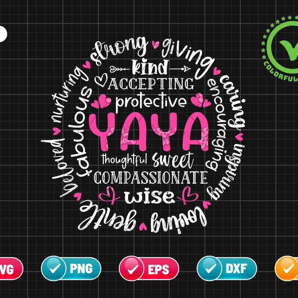 Yaya SVG PNG EPS | Yaya Definition Svg | Grandma Svg  | Grandmother Svg | Nana Svg | Blessed Yaya Svg | Png & Cricut File Digital Download