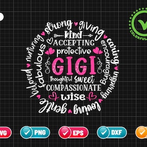Gigi SVG PNG EPS | Gigi Definition Svg | Grandma Svg  | Grandmother Svg | Nana Svg | Blessed Gigi Svg | Png & Cricut File Digital Download
