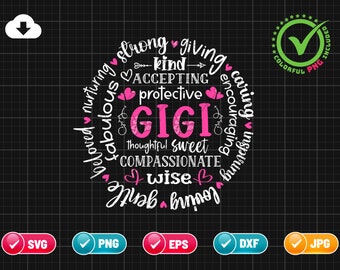 Gigi SVG PNG EPS | Gigi Définition Svg | Grand-mère SVG | Grand-mère Svg | Nana SVG | Bienheureuse Gigi Svg | Téléchargement numérique de fichiers Png et Cricut