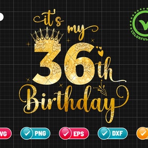 It’s My 36th Birthday SVG EPS PNG | Birthday Svg | 36 Years Old Svg | Birthday Queen Svg | Birthday Glitter Png | Cut File Instant Download