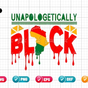 May include: Unapologetically Black text with a red dripping effect. The letter "L" is replaced with an outline of the African continent in red, yellow, and green.