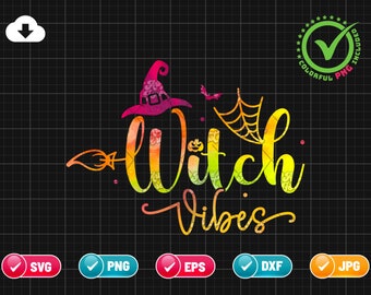 Witch Vibes SVG PNG EPS | Halloween Svg | Pumpkin Svg | Witch Hat Svg | Spider Web Svg | Broomstick Svg | Png & Cricut File Digital Download