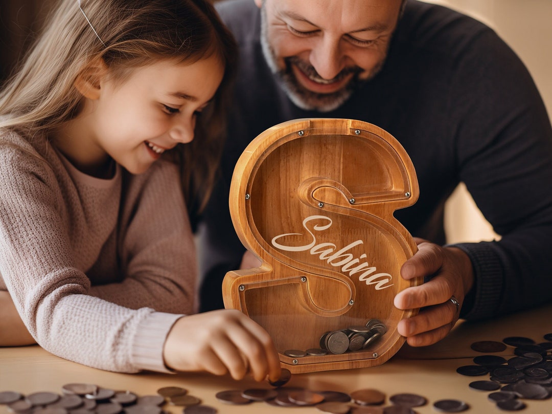 Wooden Letter Piggy Bankpersonalized Initial Piggy Etsy