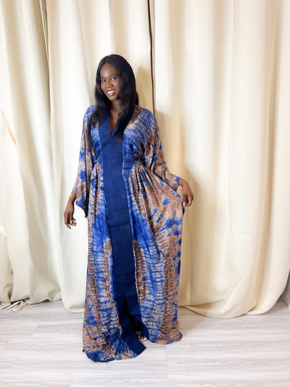Robe africaine boubou en soie Adire danshiki Caftan Robe imprimee africaine faite main Fabrication nigeriane Tie and Dye Boubou riche tante Etsy France