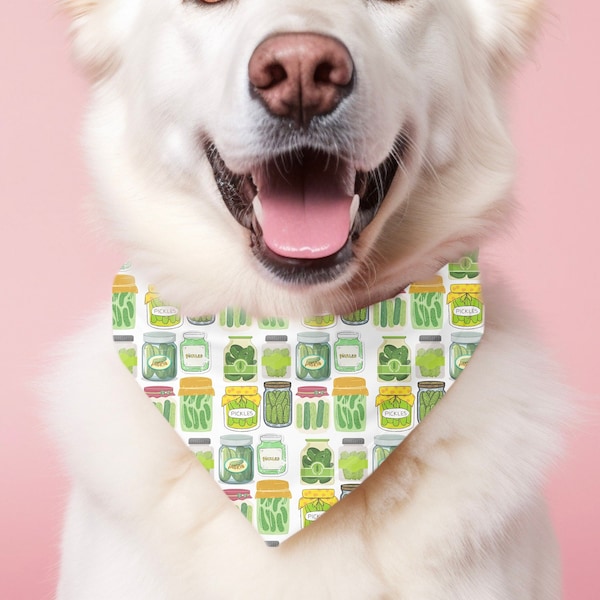 Pickle Jar Bandana, Tie On Dog Bandana, Dog Scarf for All Sizes, Foodie Dog Bandana, Dog Scarf for Pickle Lovers, Dill Pickle, Pet Apparel