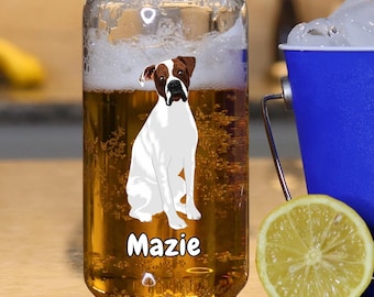 Custom Boxer Glass Tumbler with Lid and Straw, Personalized Iced Coffee Cup for Boxer Dog Owners, Dog Mom Gift, Boxer Drinkware, Boxer Mama