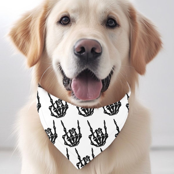 Rock On Skeleton Hand Halloween Tie Dog Bandana, Spooky Dog Bandana, Rock On Bandana, Halloween Gifts for Dogs, Festive Canine Accessories