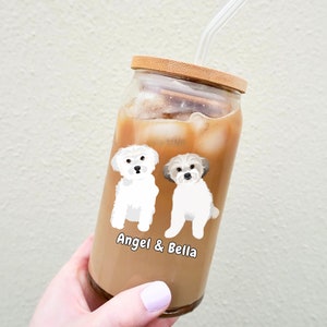 Custom Maltese Glass Tumbler with Bamboo Lid & Straw, Custom Shih Tzu Tumbler Cup, Personalized Tumbler, Custom Maltese Gifts, Shih Tzu Mug