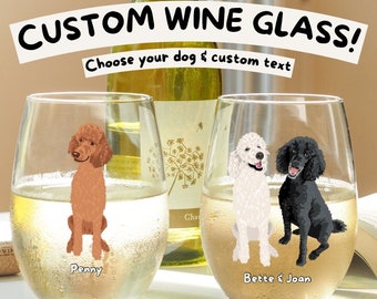 Custom Standard Poodle Wine Glass Using Name & Photo, Personalized Dog Stemless Wine Glass, Housewarming Gift, Dog Lover Pet Memorial gift