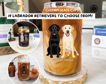 Custom Labrador Retriever Glass Cup Using Name & Photo, Personalized Dog Ice Coffee Glass, Housewarming Gift, Pet Lover Custom Beer Can Cup