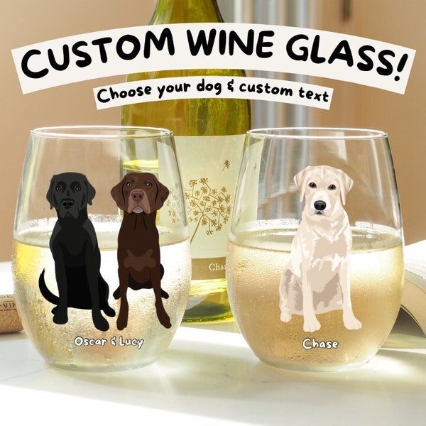 Custom Labrador Retriever Wine Glass Using Name & Photo, Personalized Dog Stemless Wine Glass, Housewarming Gift, Dog Lover Memorial gift