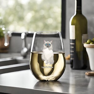 Custom Cat Wine Glass Using Name &amp; Photo, Personalized Cat Stemless ...