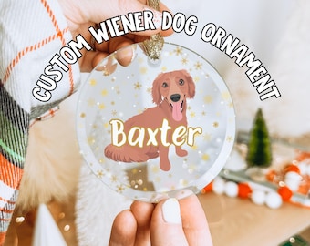 Personalized Wiener Dog Ornament Using Name & Photo, Custom Dachshund Ornament, Custom Wiener Dog Gift Dog Mom First Christmas Dog Ornament